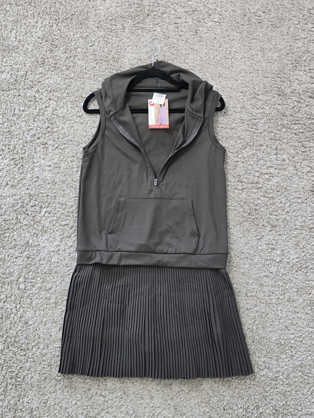 Hot Kiss Women's Brown Hooded Half-Zip Tennis Dress Skort w/ Pockets, Stretch M